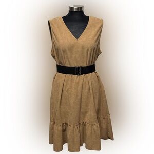 SHEIN Women’s Tan Corduroy Sleeveless Ruffle Hem Shift Dress – Size XL